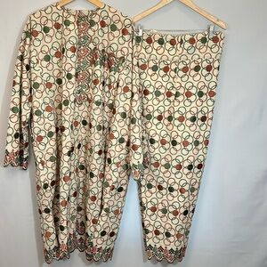 Men’s Traditional Ethic African 2 Piece Suit Set Lace Kaftan Shirt Pants Trouser